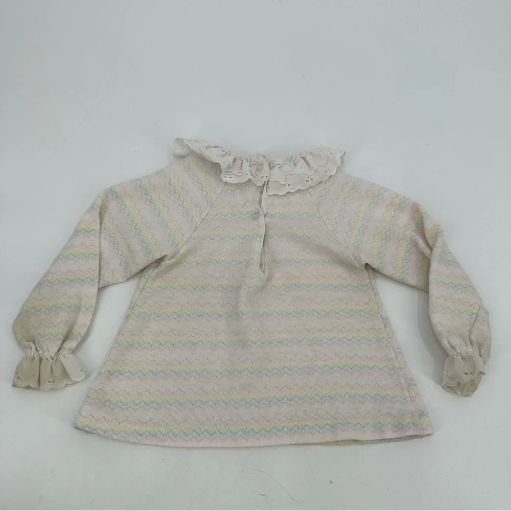 3/$15 VTG CARTERS Baby Tee 24 Months L/S Eyelet Elephant Applique Pastel Top USA